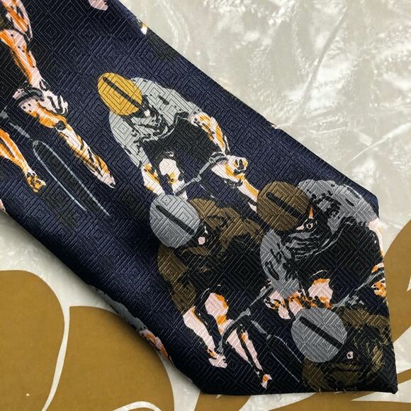 A Rogers Design Blue Cycling Bicycle Bike Square Pointed Novelty Silk Neck Tie - Picture 2 of 4